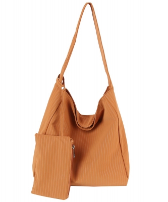 Classic Pinstripes Hobo Handbag Set LDM004 BROWN